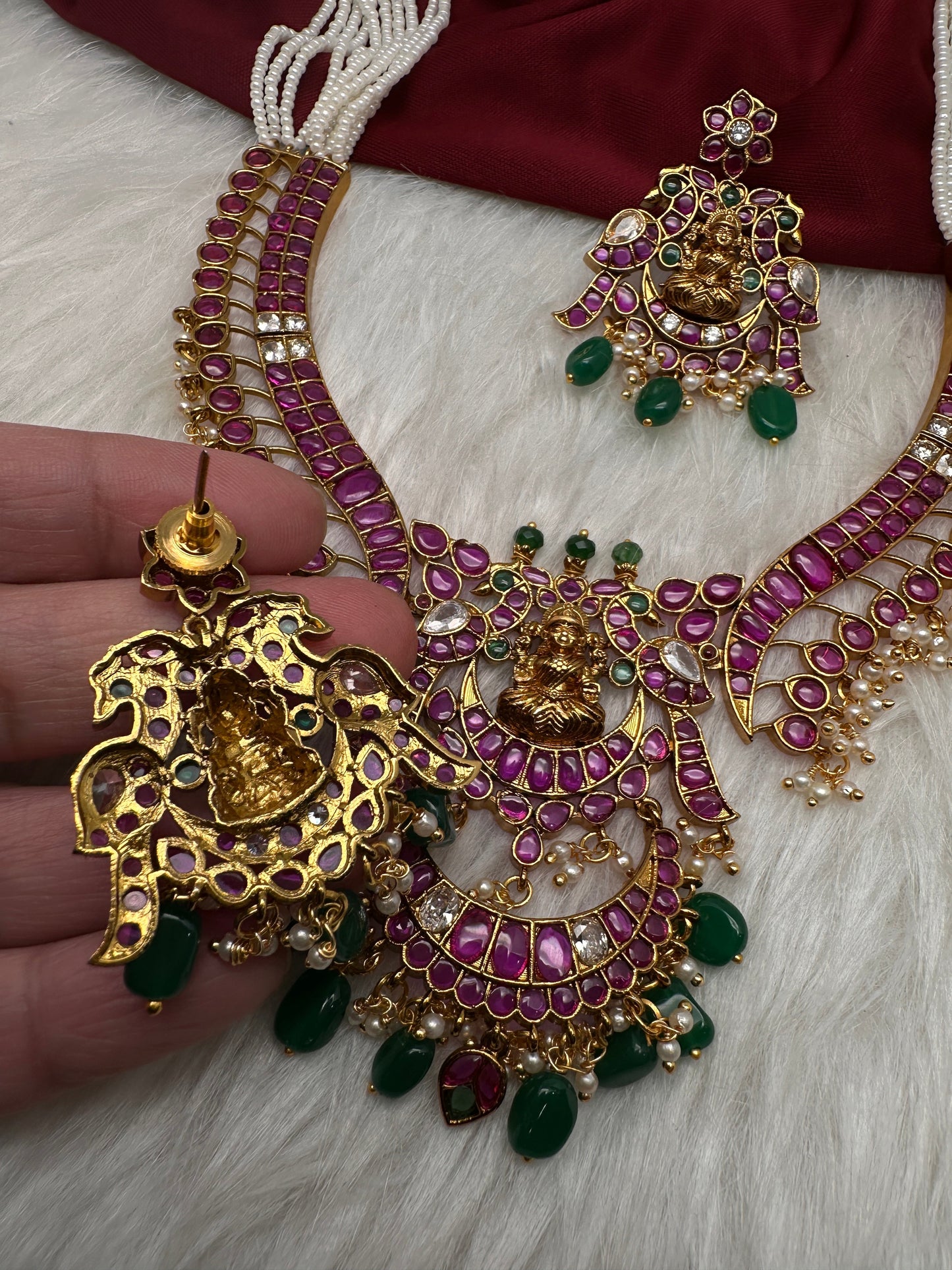 Goddess lakshmi Kemp Pearls Long Matte Necklace