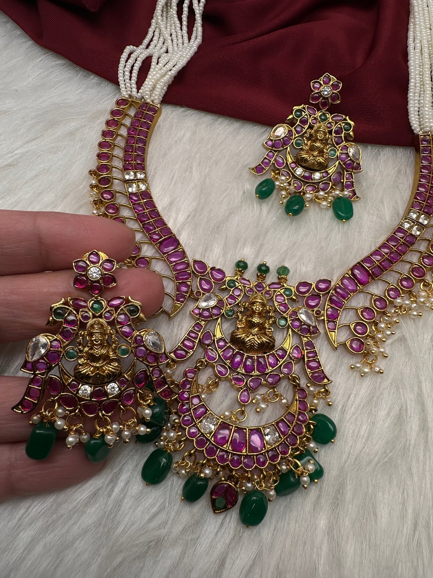 Goddess lakshmi Kemp Pearls Long Matte Necklace