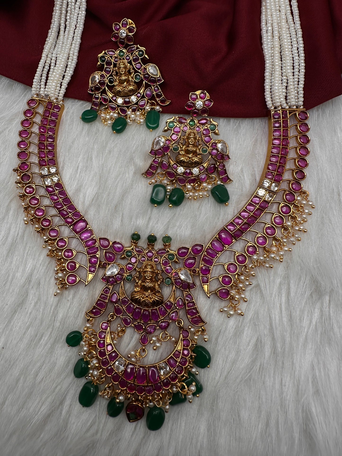 Goddess lakshmi Kemp Pearls Long Matte Necklace