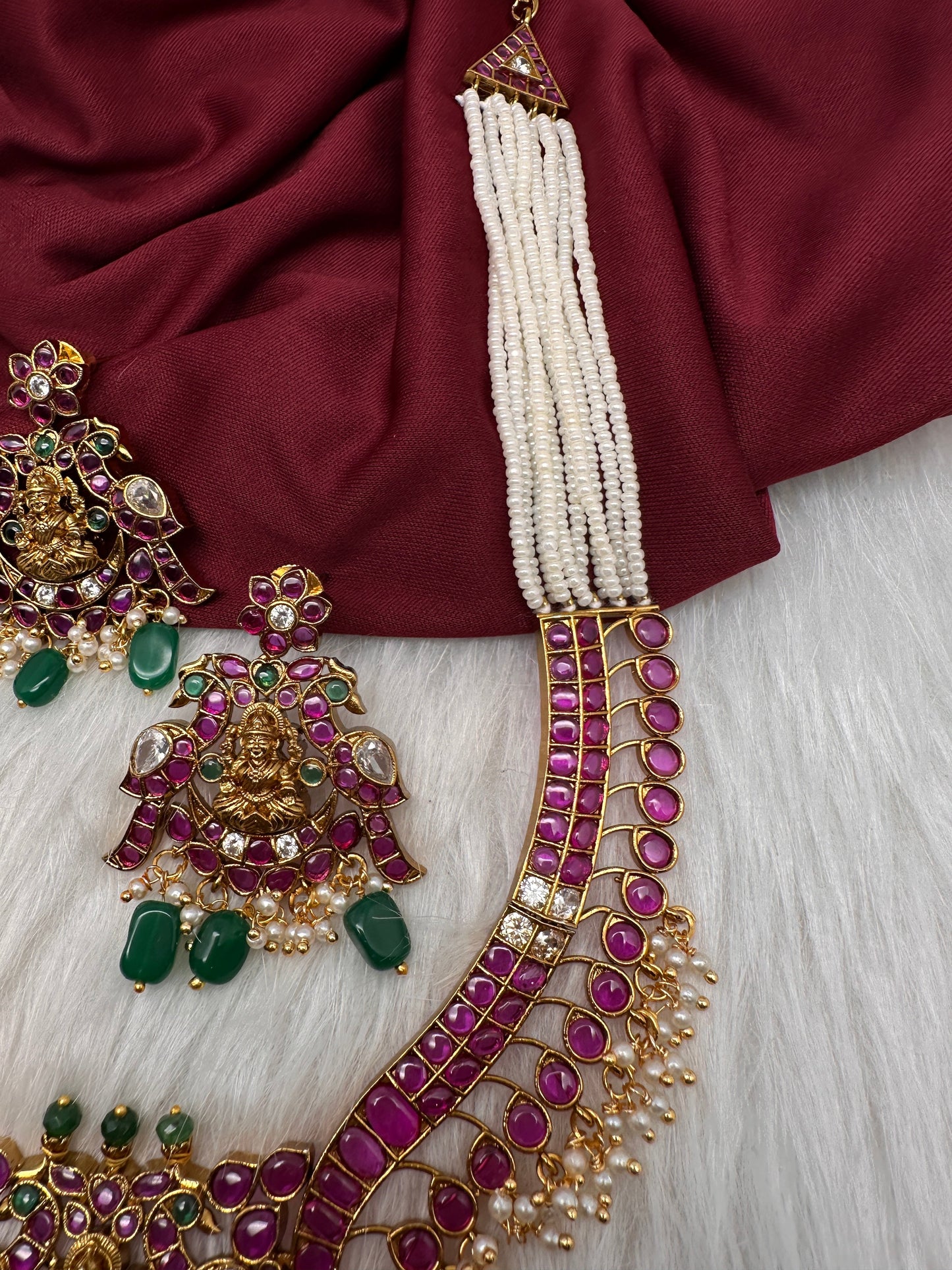 Goddess lakshmi Kemp Pearls Long Matte Necklace