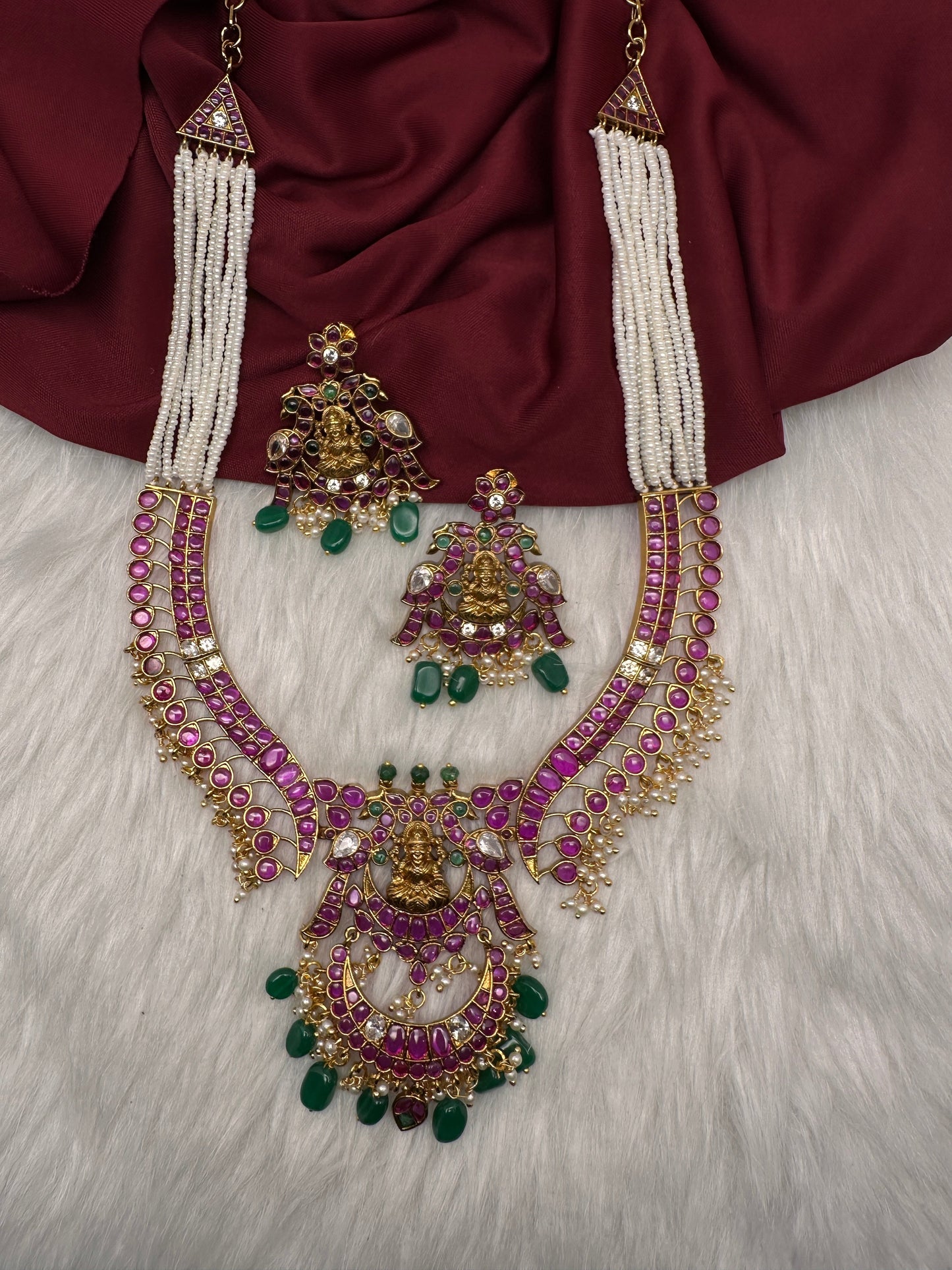 Goddess lakshmi Kemp Pearls Long Matte Necklace