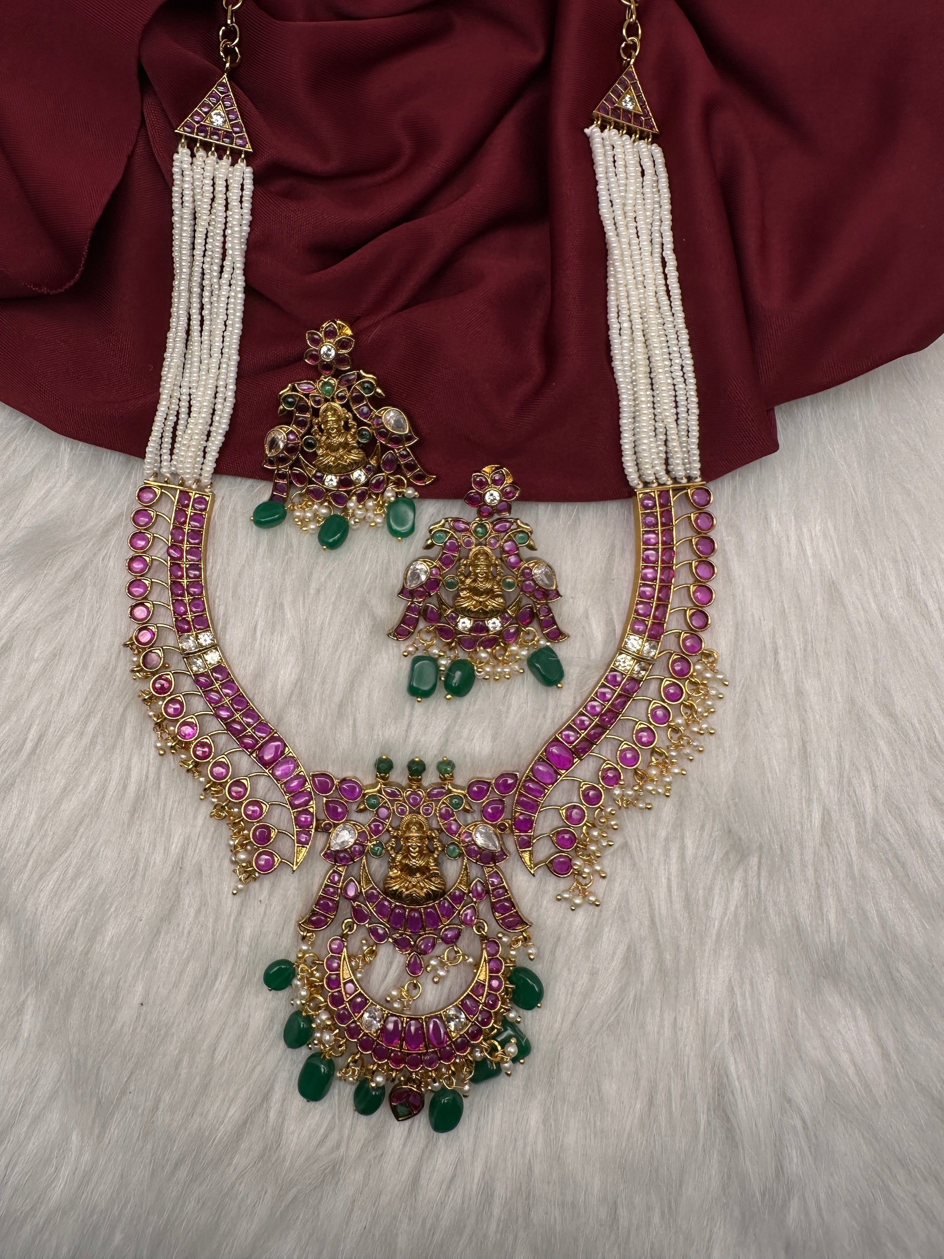 Goddess lakshmi Kemp Pearls Long Matte Necklace