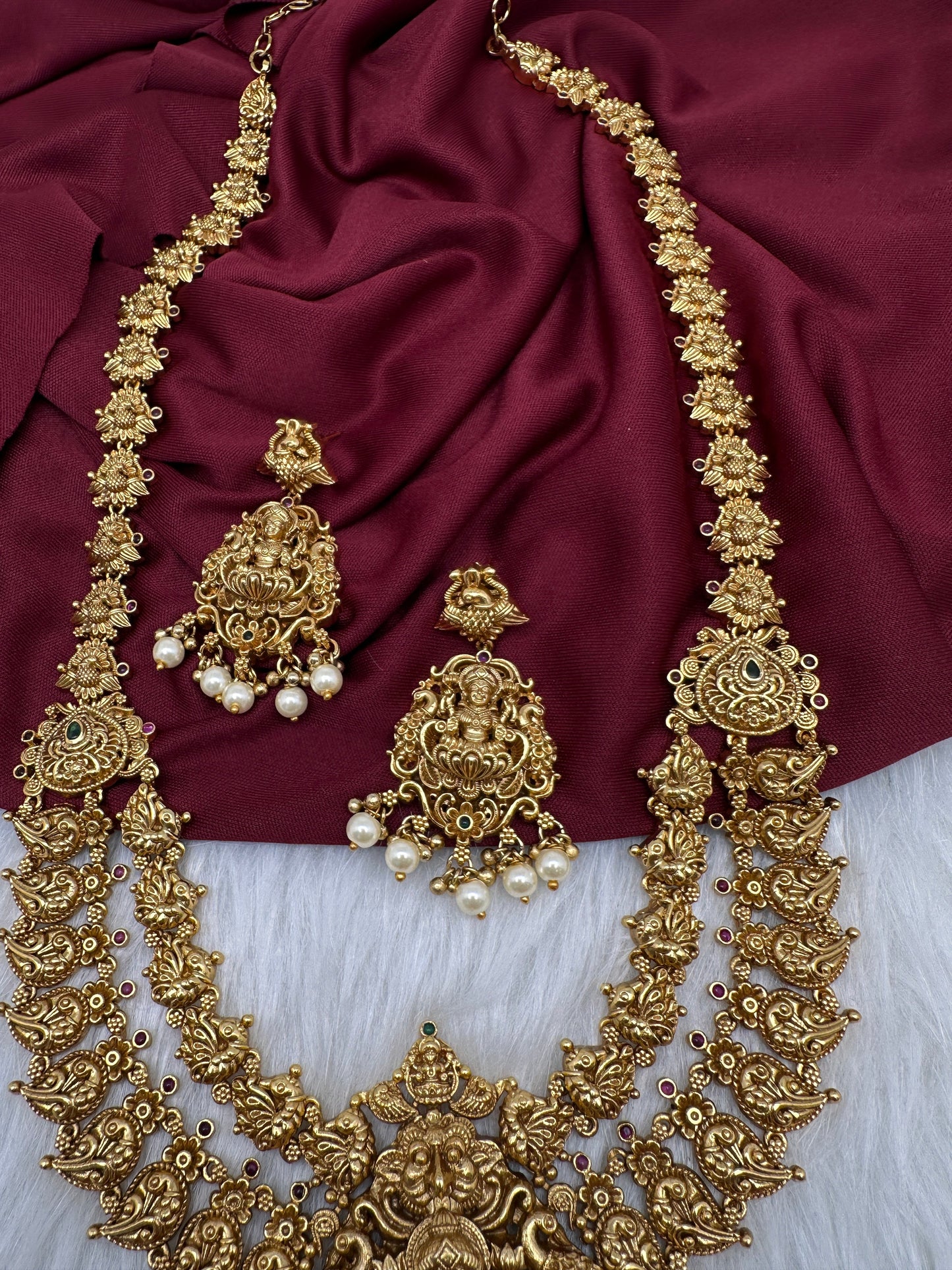 Goddess lakshmi Matte Nakshi Layer Long Matte Necklace