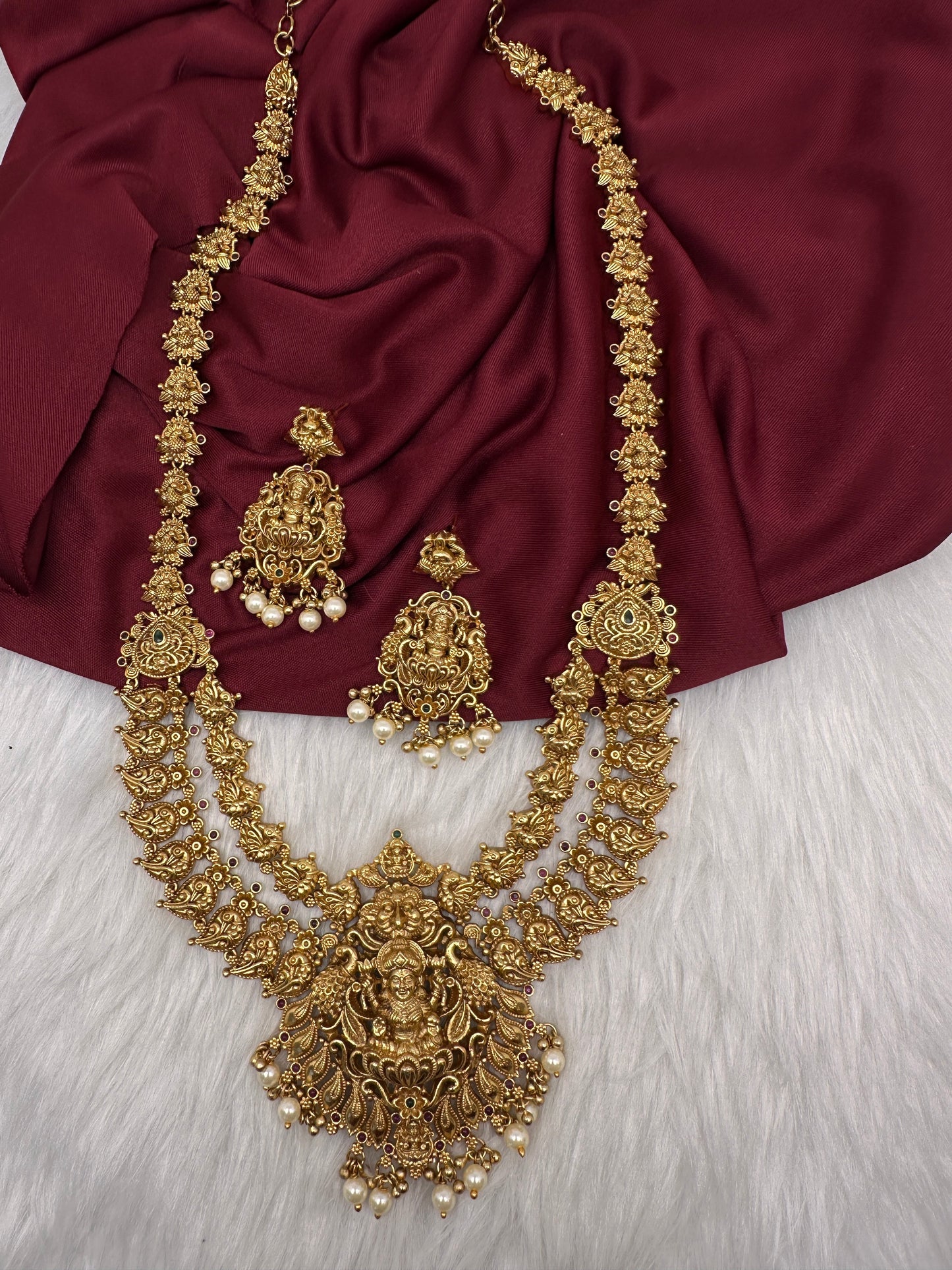 Goddess lakshmi Matte Nakshi Layer Long Matte Necklace