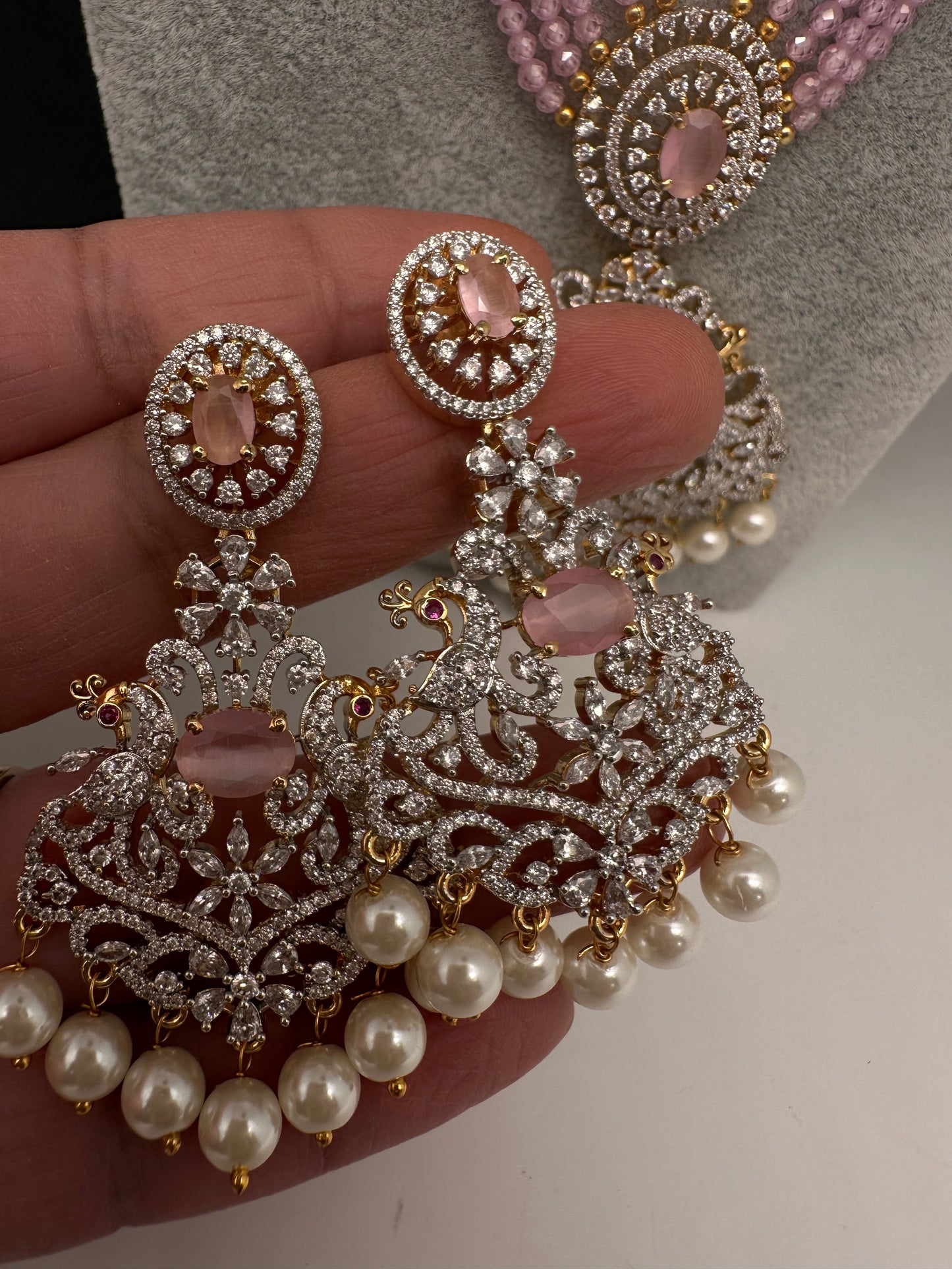 CZ Beads Long Color Stone Peacock Necklace - MintGreen