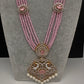 CZ Beads Long Color Stone Peacock Necklace - Pink