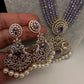 CZ Beads Long Color Stone Peacock Necklace - Purple