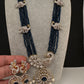 CZ Beads Long Color Stone Peacock Necklace - Blue