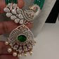 CZ Beads Long Color Stone Peacock Necklace - Green