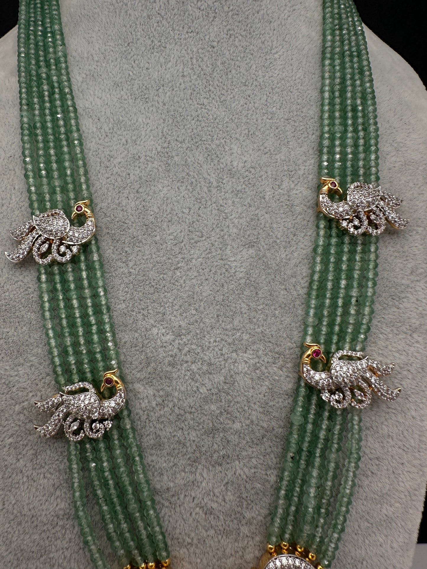 CZ Beads Long Color Stone Peacock Necklace - MintGreen