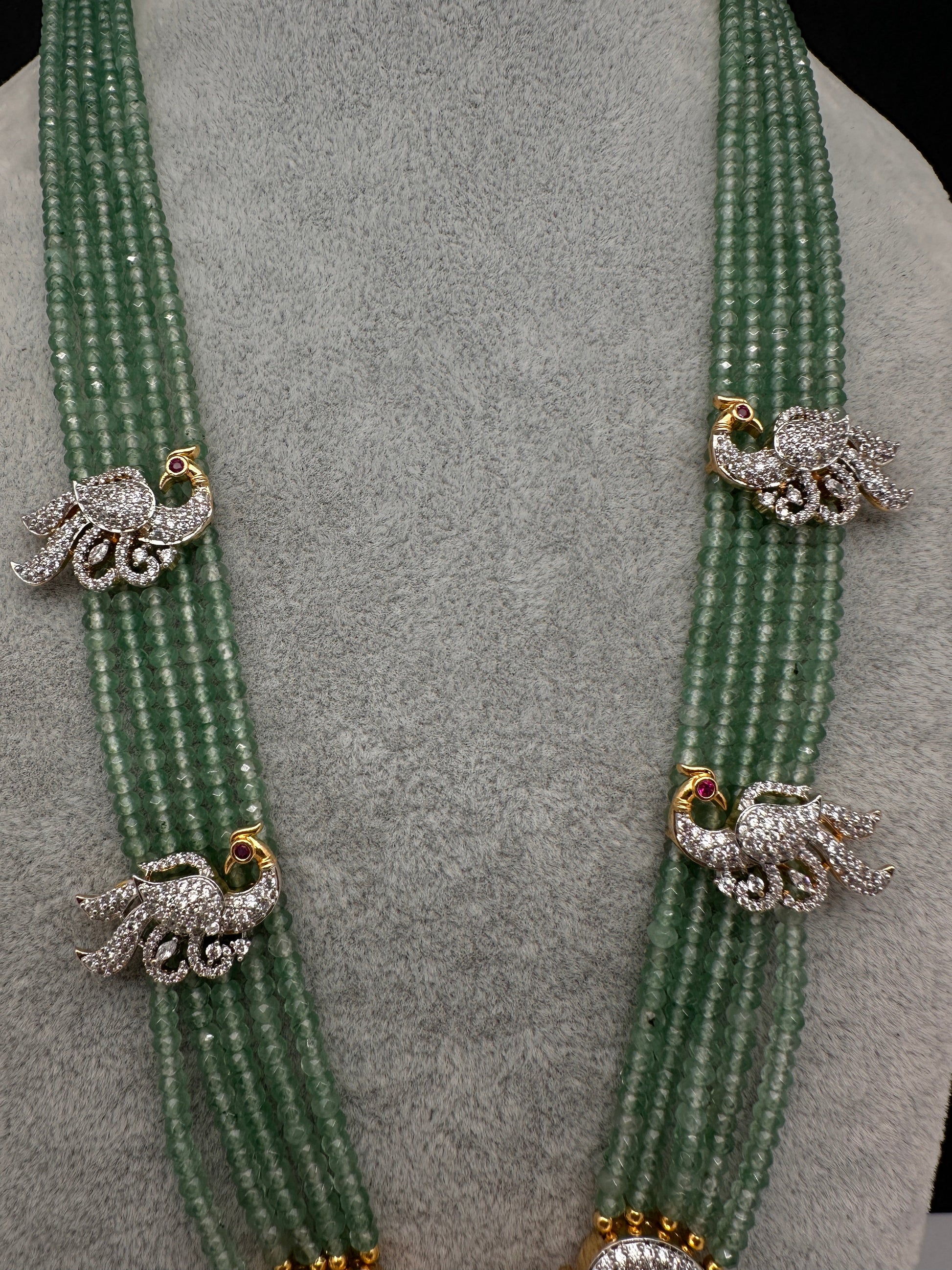 CZ Beads Long Color Stone Peacock Necklace - MintGreen