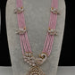 CZ Beads Long Color Stone Peacock Necklace - Pink