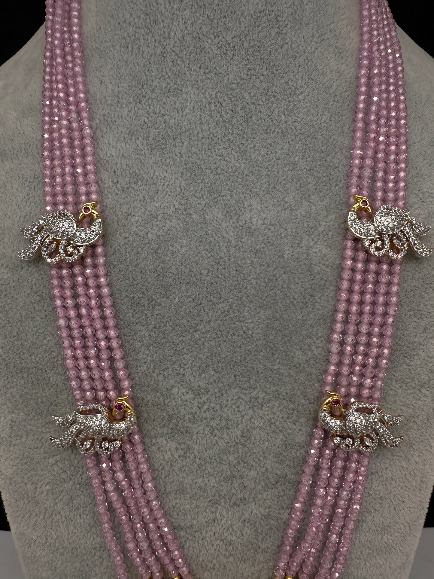 CZ Beads Long Color Stone Peacock Necklace - Pink