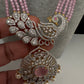 CZ Beads Long Color Stone Peacock Necklace - Pink