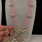 CZ Beads Long Color Stone Peacock Necklace - Pink