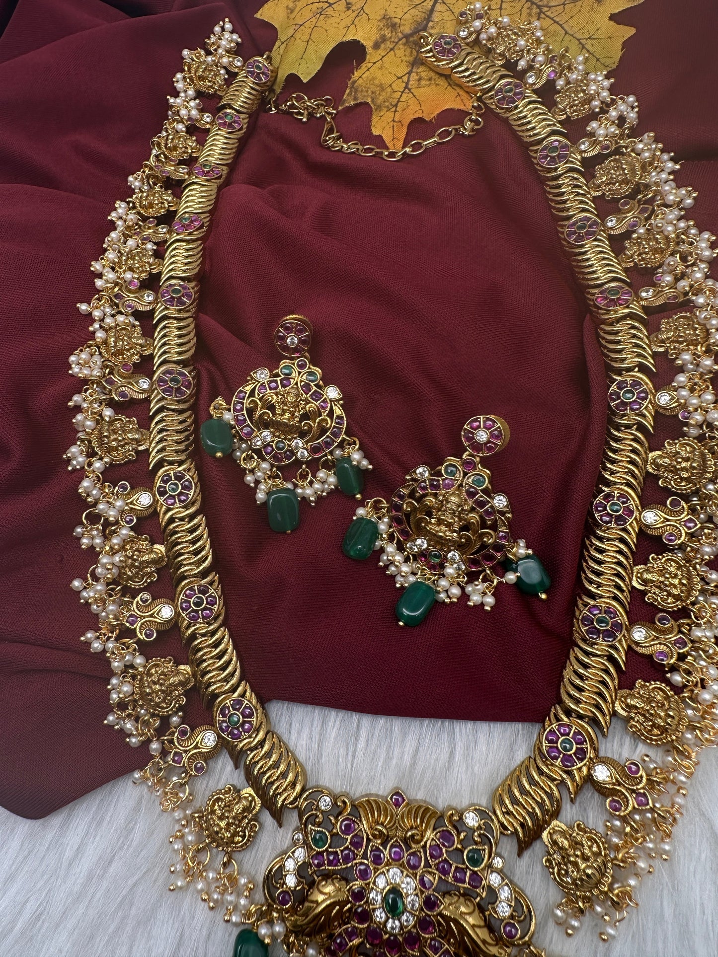 Jalebi Kemp Long Haram Goddess Lakhsmi Traditonal Necklace