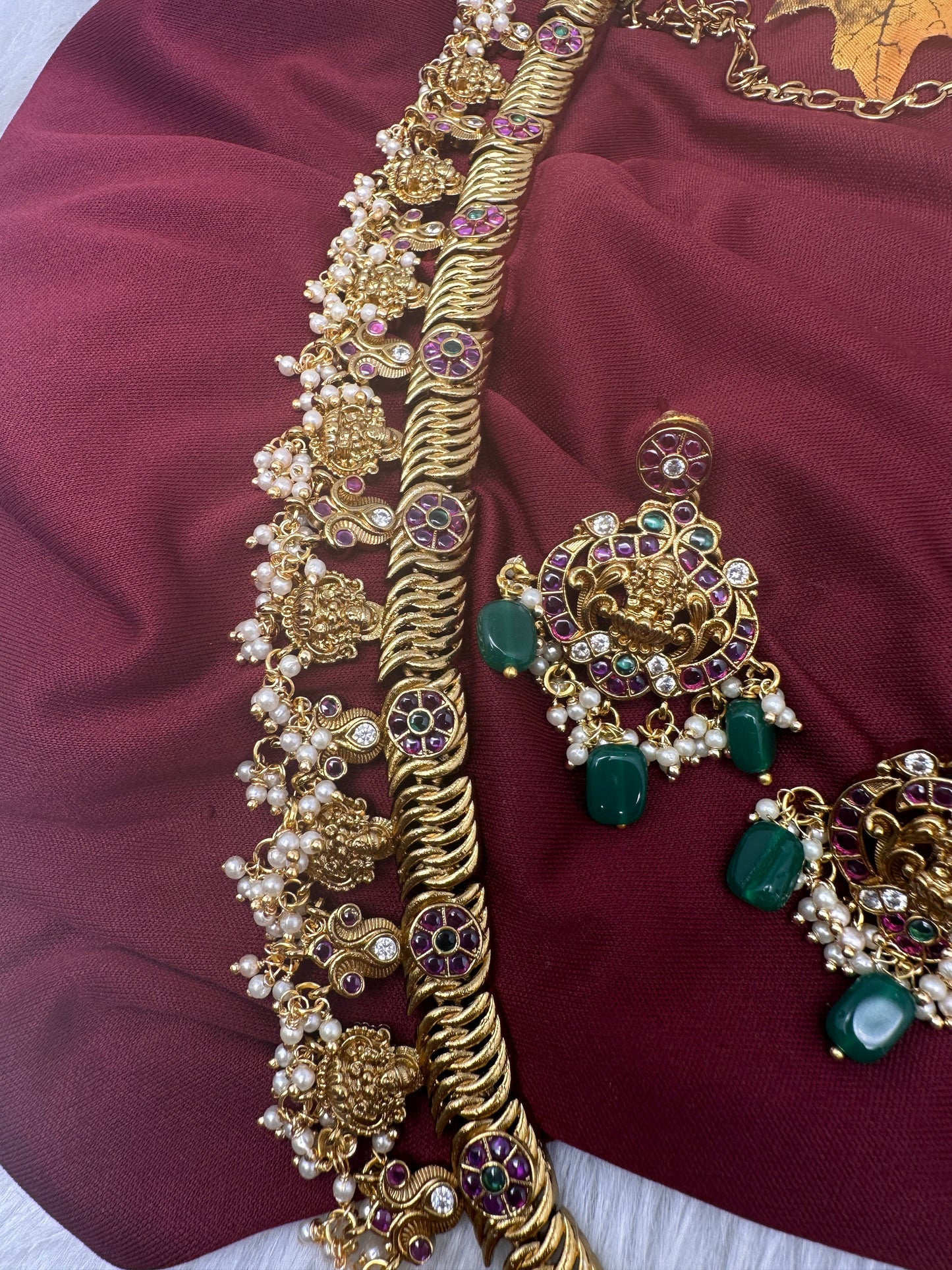 Jalebi Kemp Long Haram Goddess Lakhsmi Traditonal Necklace