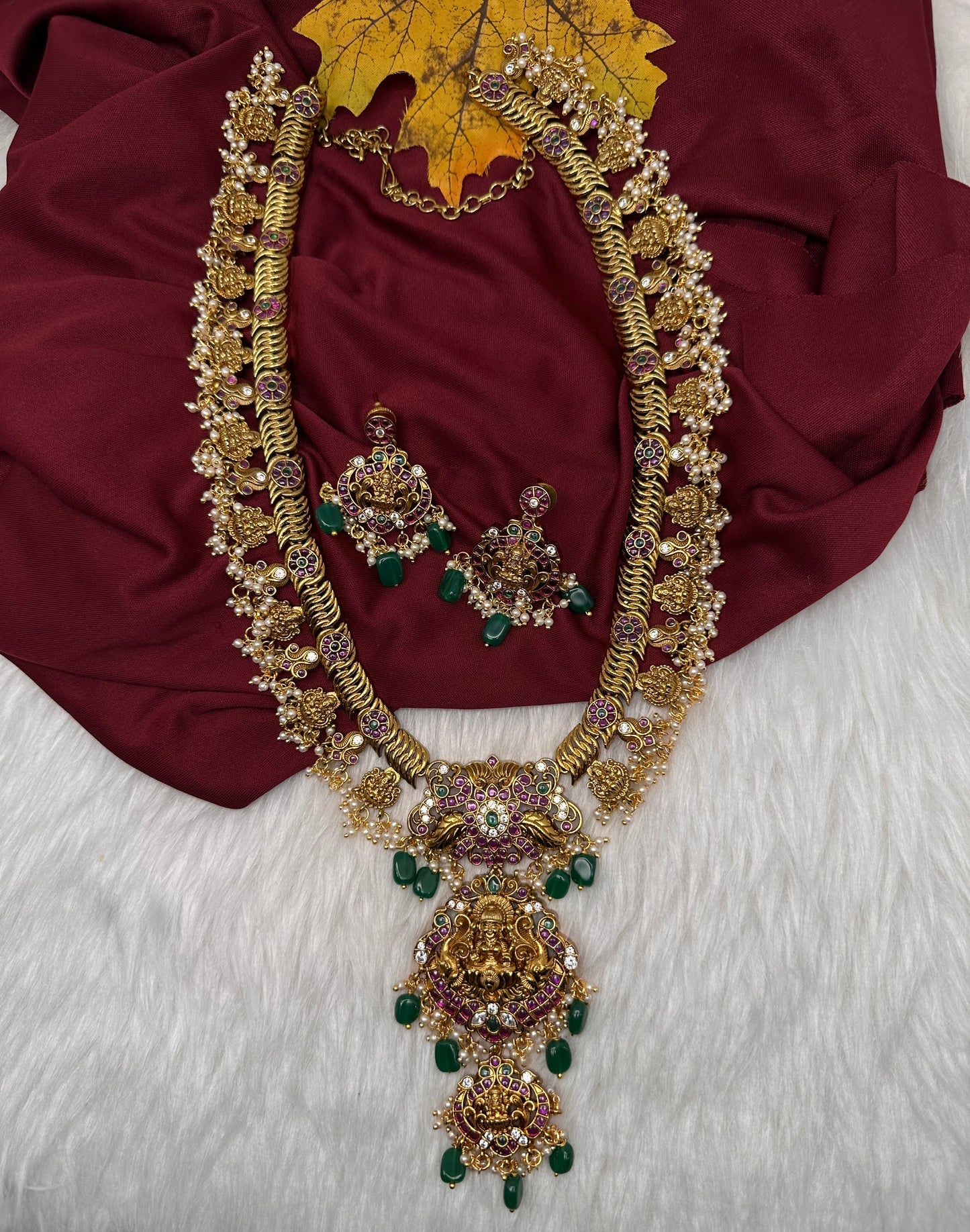 Jalebi Kemp Long Haram Goddess Lakhsmi Traditonal Necklace