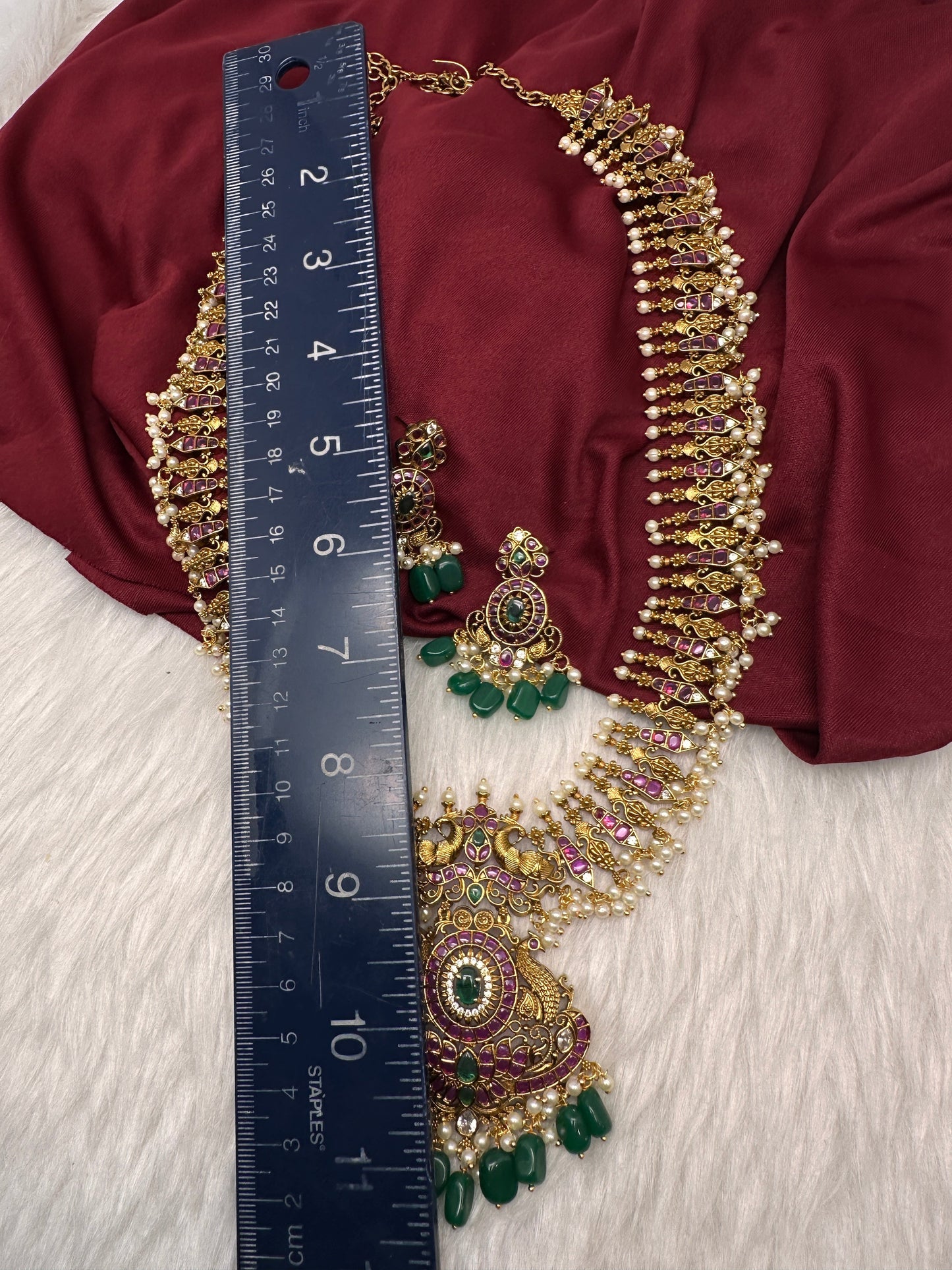 Kemp Long Haram Guttapusalu Traditonal Necklace