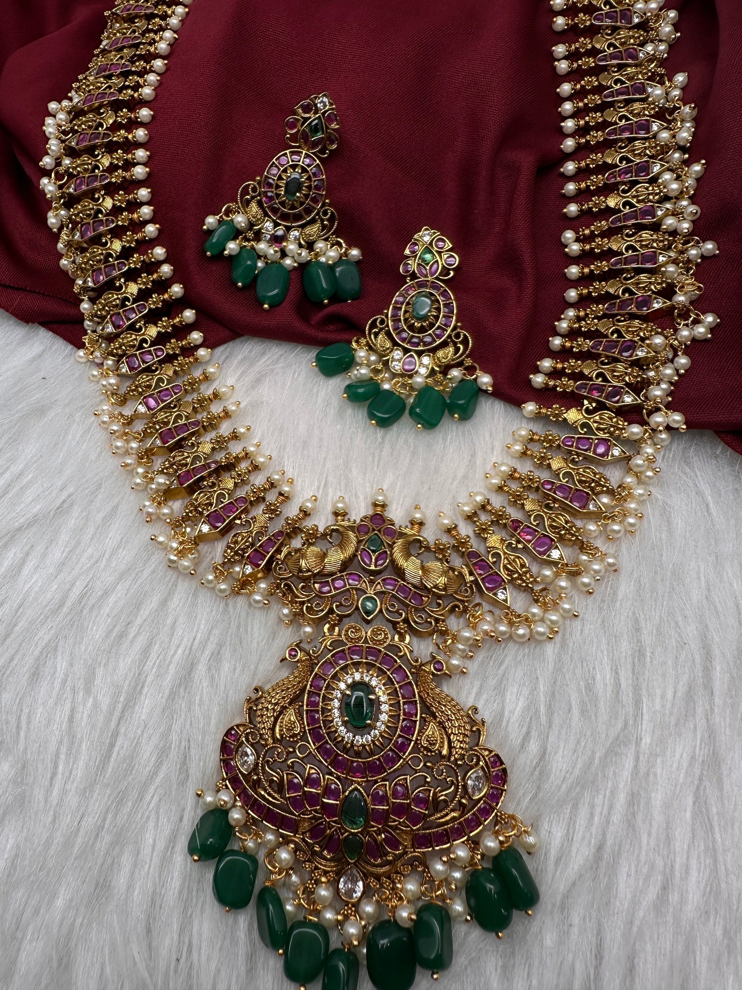 Kemp Long Haram Guttapusalu Traditonal Necklace