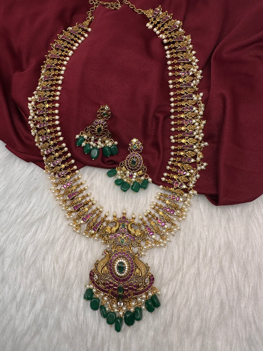 Kemp Long Haram Guttapusalu Traditonal Necklace