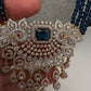 CZ Beads Long Color Stone Peacock Necklace - Blue