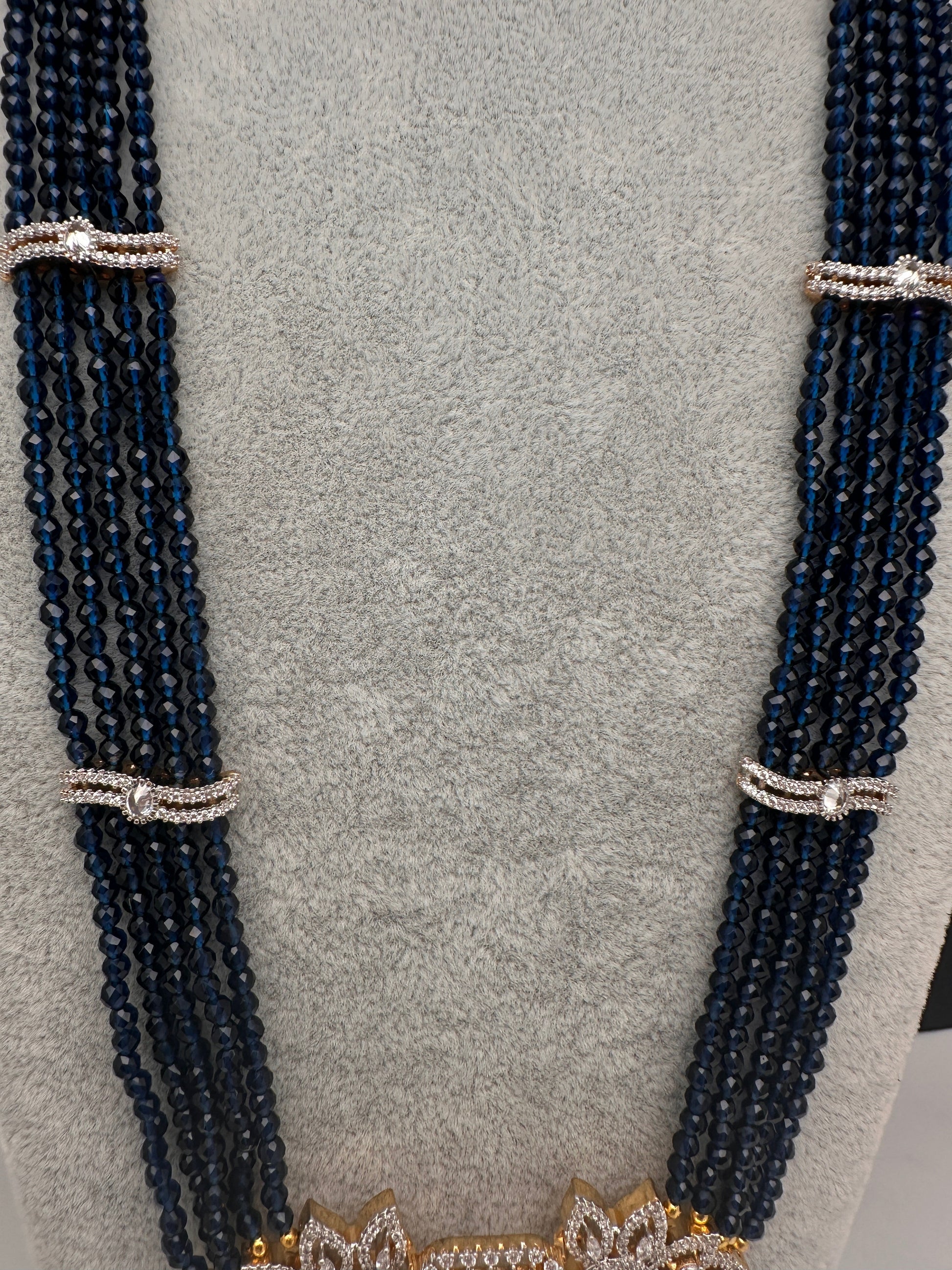 CZ Beads Long Color Stone Peacock Necklace - Blue