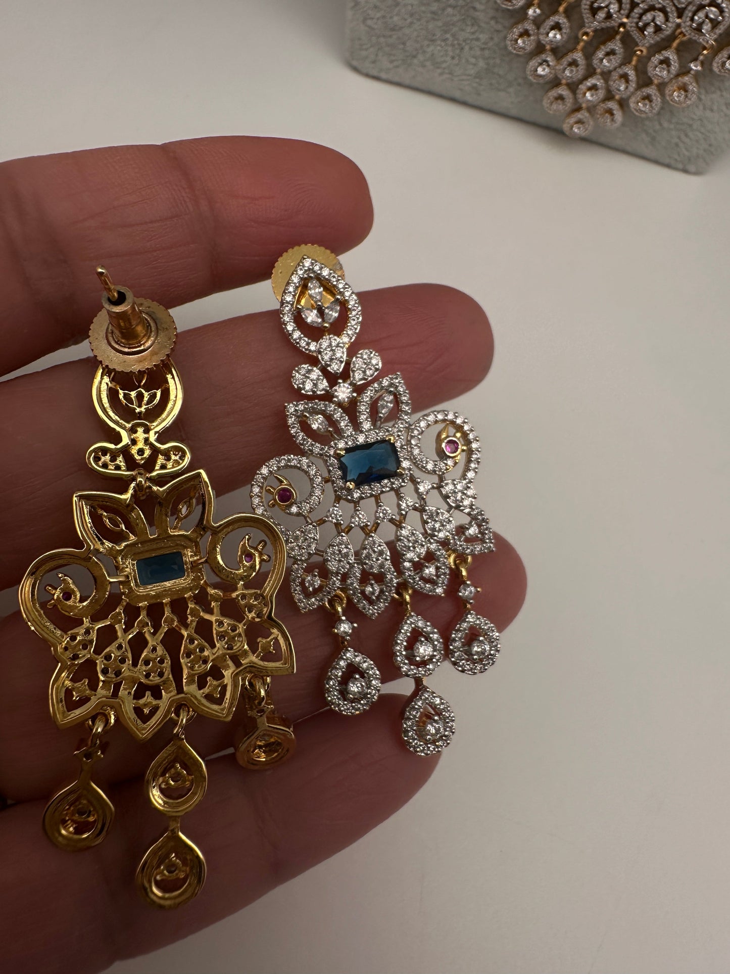 CZ Beads Long Color Stone Peacock Necklace - Blue