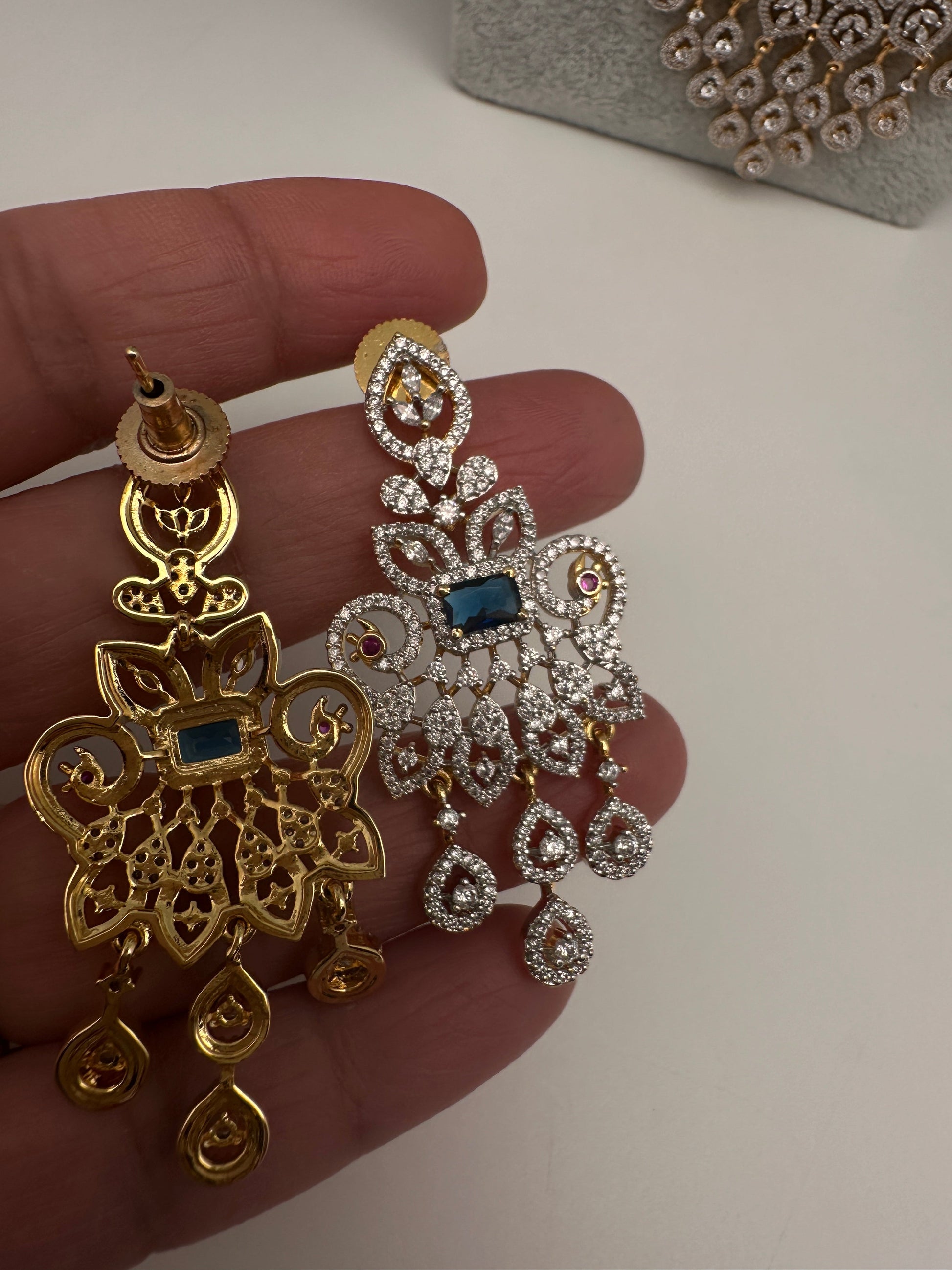 CZ Beads Long Color Stone Peacock Necklace - Blue