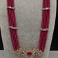 CZ Beads Long Color Stone Peacock Necklace - Pink