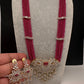 CZ Beads Long Color Stone Peacock Necklace - Pink
