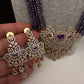 CZ Beads Long Color Stone Peacock Necklace - Purple