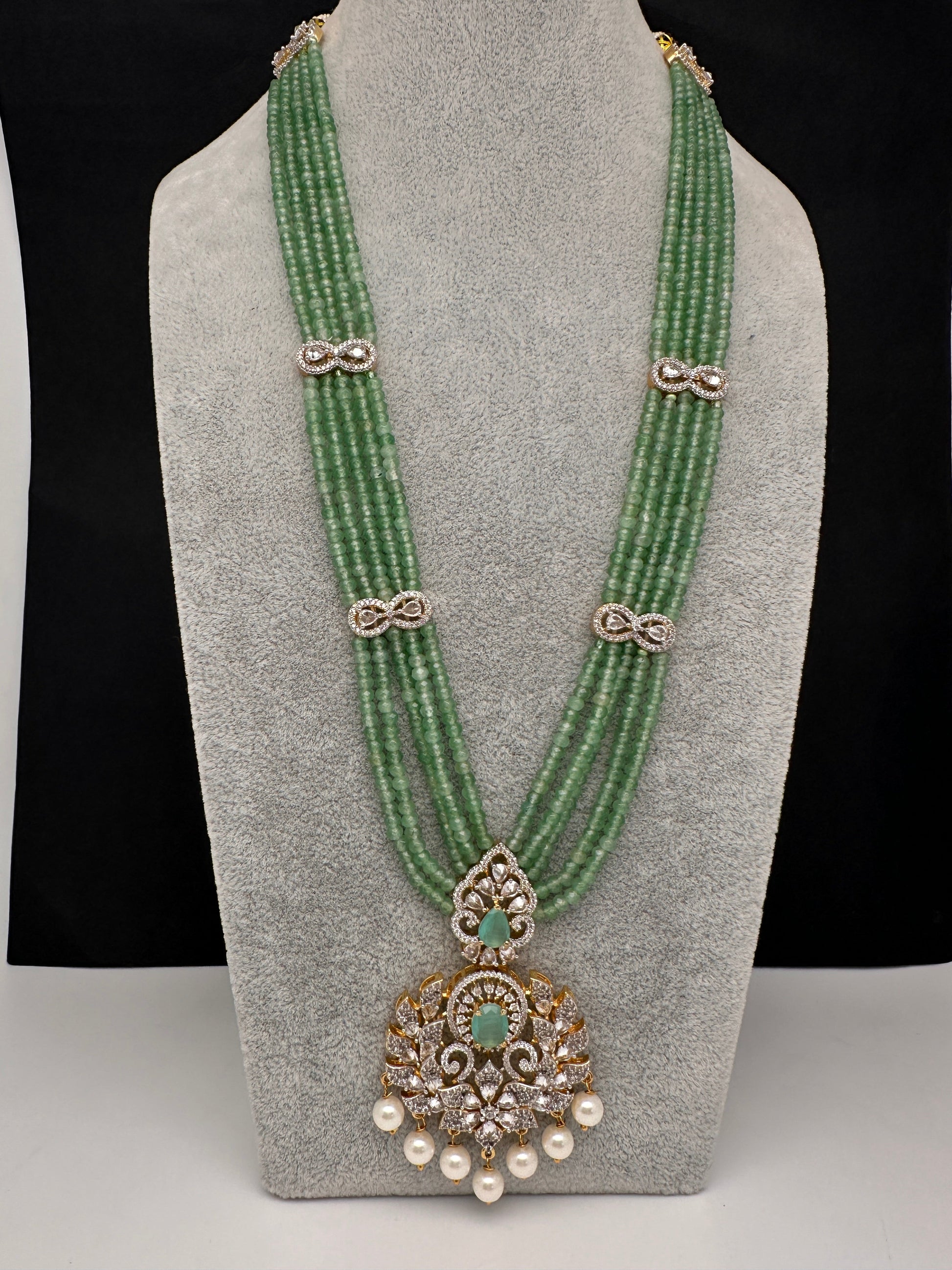 CZ Beads Long Color Stone Peacock Necklace - MintGreen