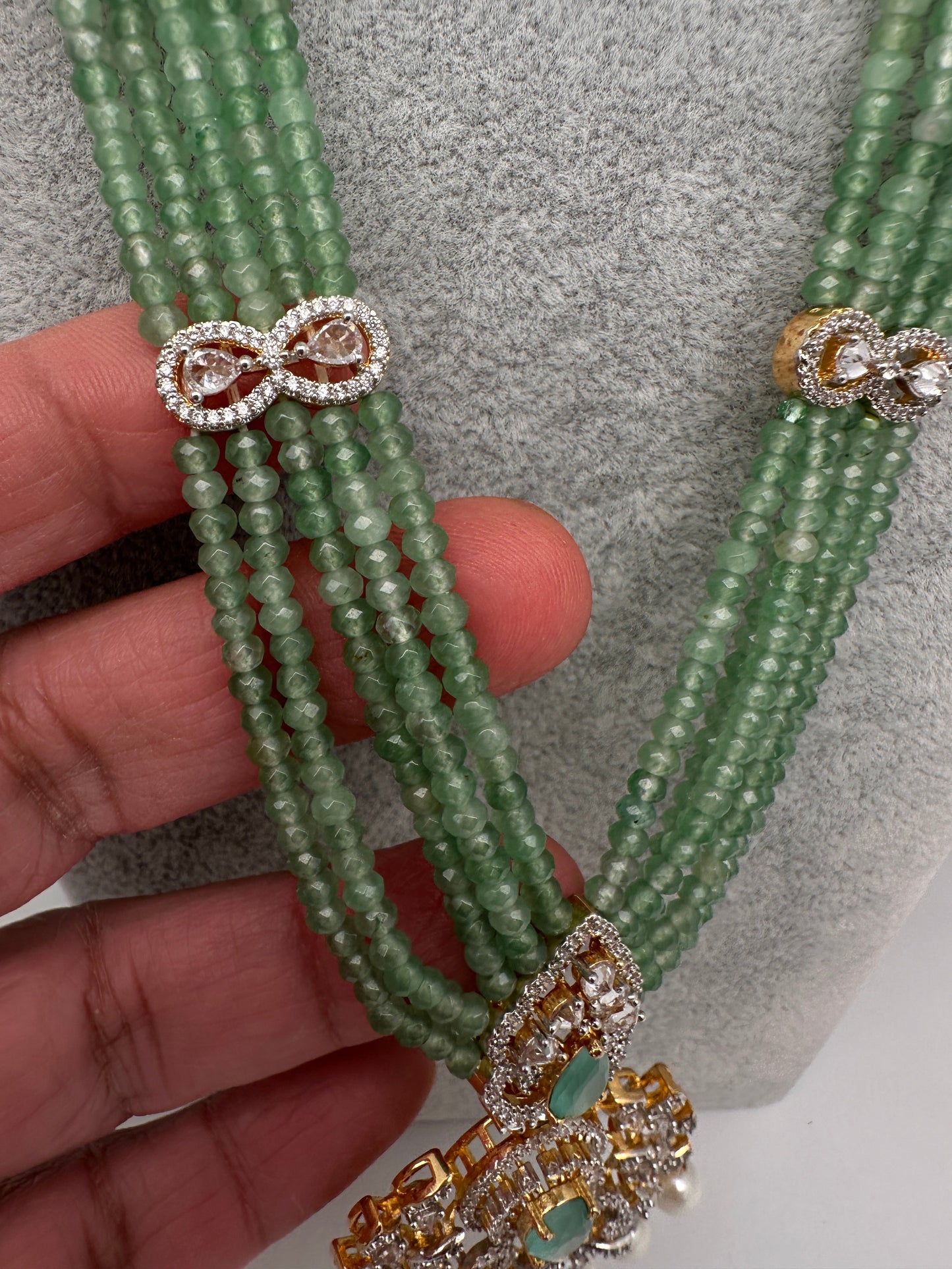 CZ Beads Long Color Stone Peacock Necklace - MintGreen
