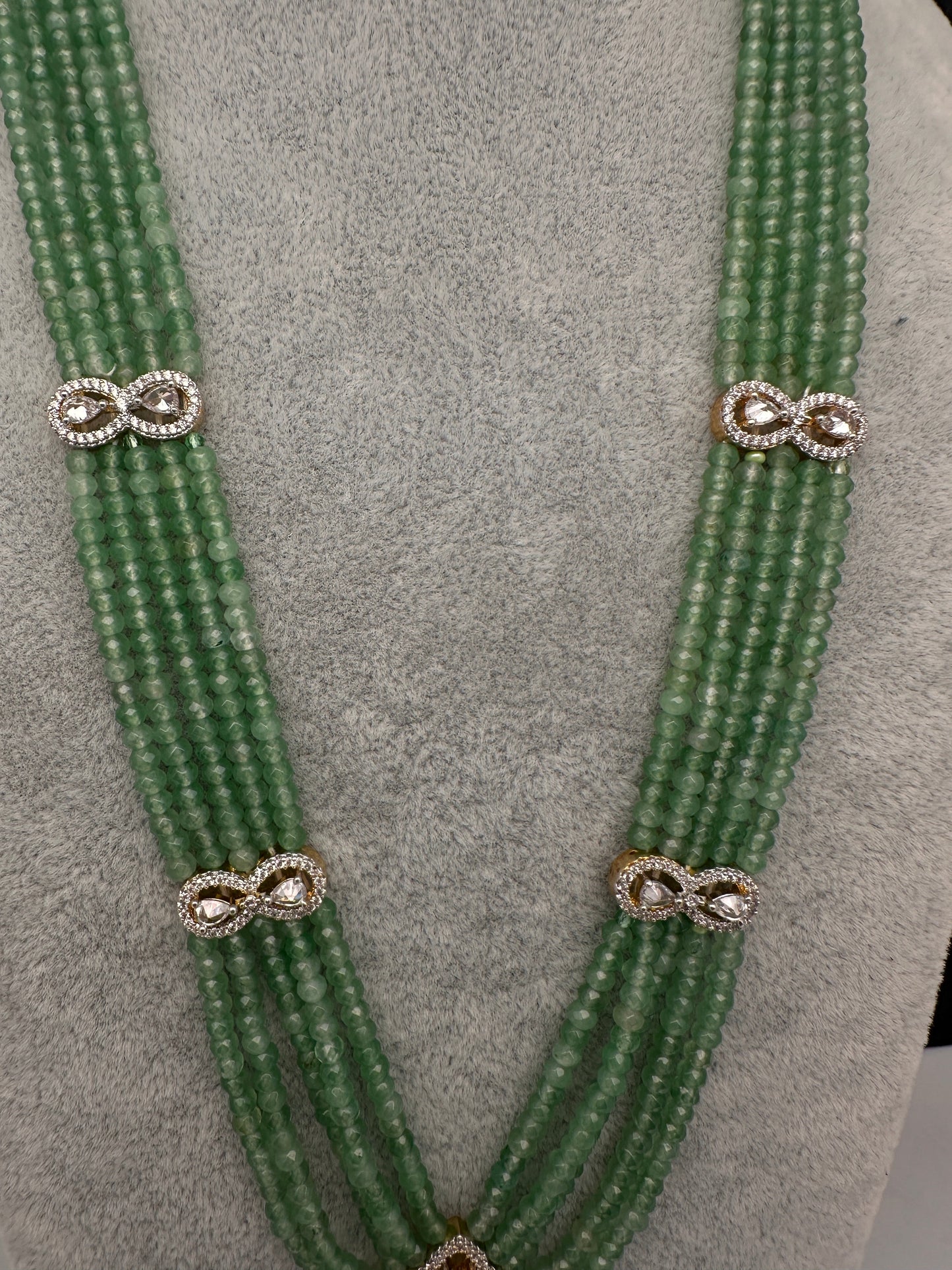 CZ Beads Long Color Stone Peacock Necklace - MintGreen