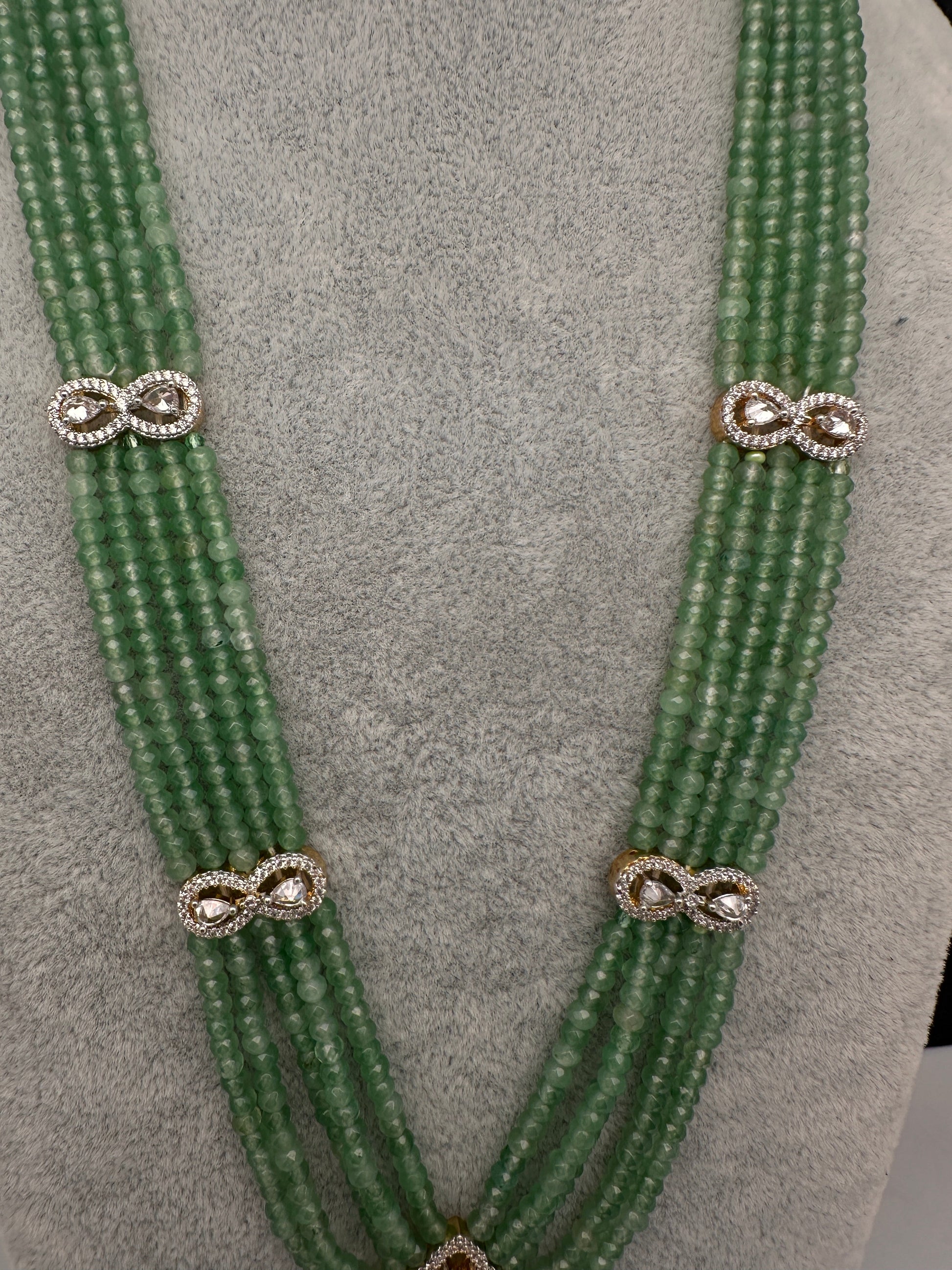 CZ Beads Long Color Stone Peacock Necklace - MintGreen