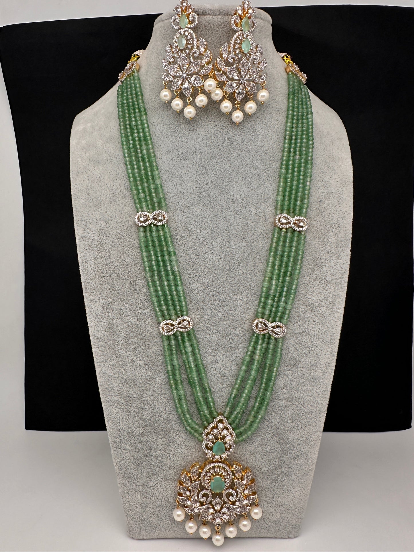 CZ Beads Long Color Stone Peacock Necklace - MintGreen