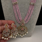 CZ Beads Long Color Stone Peacock Necklace - Pink