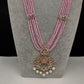 CZ Beads Long Color Stone Peacock Necklace - Pink