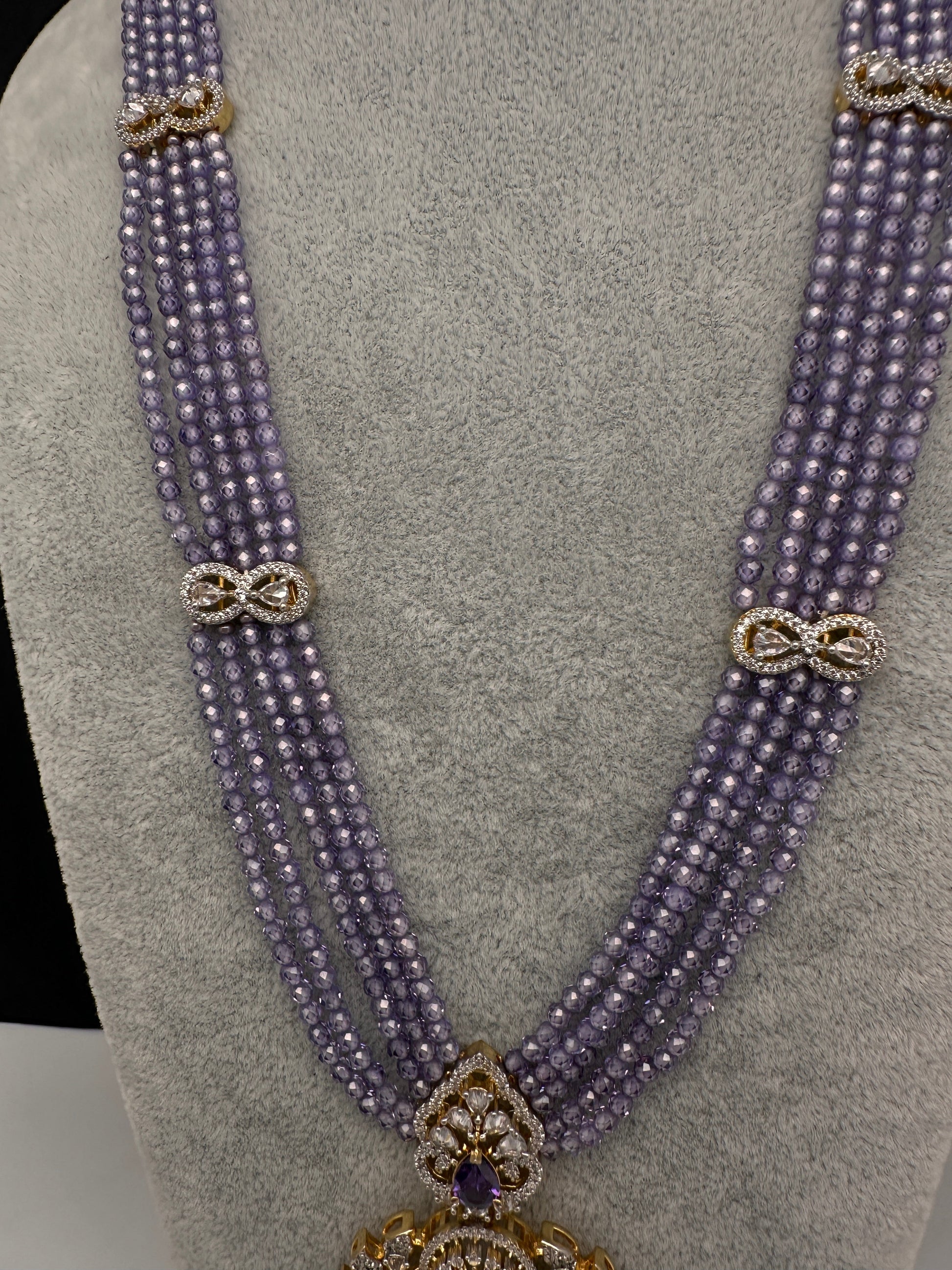 CZ Beads Long Color Stone Peacock Necklace - Purple
