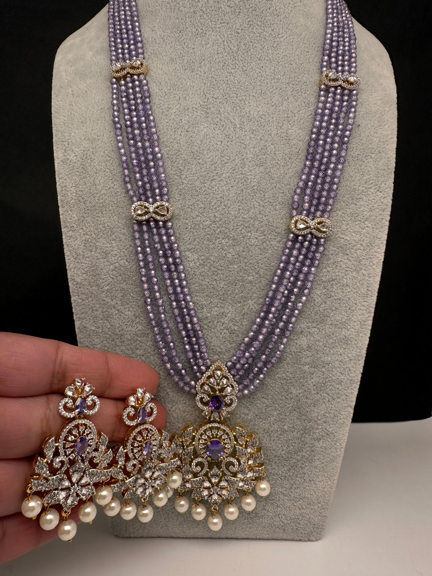 CZ Beads Long Color Stone Peacock Necklace - Purple