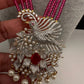 CZ Beads Long Color Stone Birdie Necklace - Pink