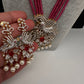 CZ Beads Long Color Stone Birdie Necklace - Pink