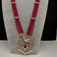 CZ Beads Long Color Stone Birdie Necklace - Pink