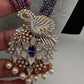 CZ Beads Long Color Stone Birdie Necklace - Purple