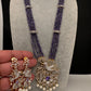 CZ Beads Long Color Stone Birdie Necklace - Purple