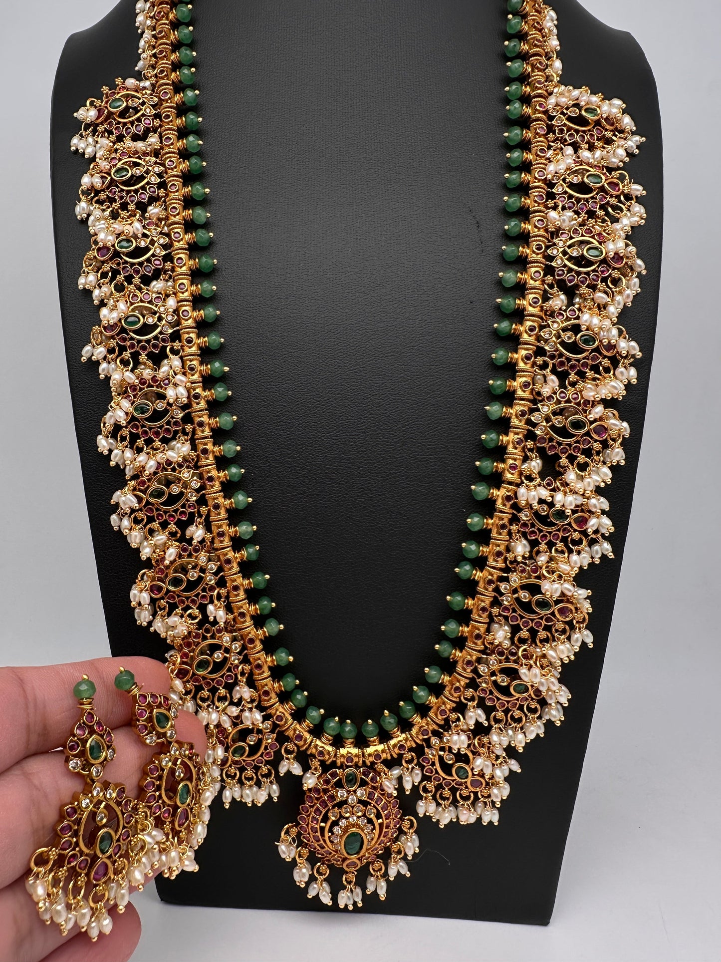 Rice Pearls Kempu Long Guttapusalu Necklace