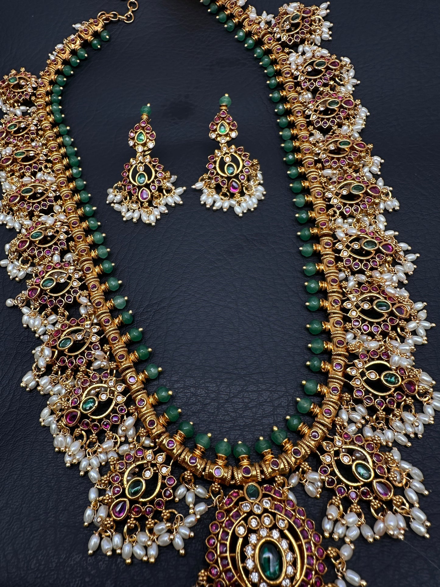 Rice Pearls Kempu Long Guttapusalu Necklace