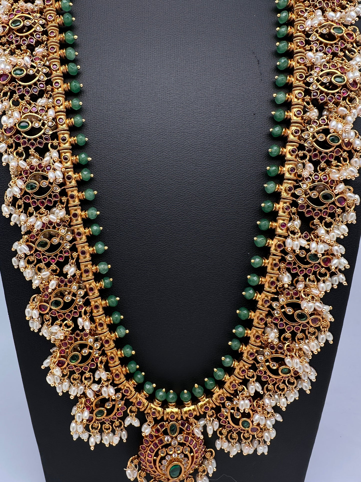 Rice Pearls Kempu Long Guttapusalu Necklace