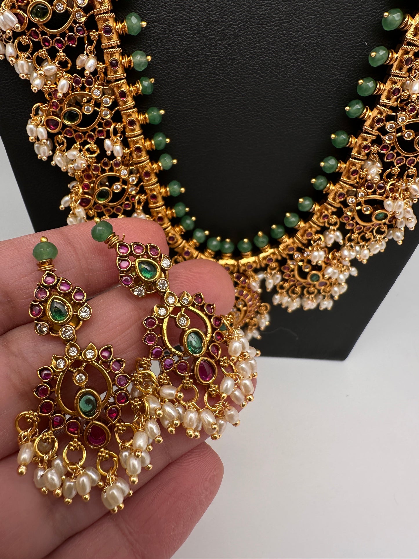 Rice Pearls Kempu Long Guttapusalu Necklace